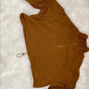 Bronze crop long sleeve sweater top w/drawstring
